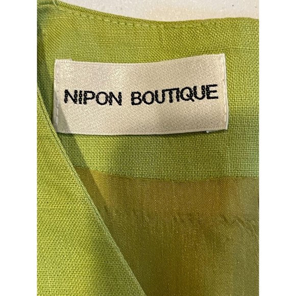 Nipon Boutique Womens Wrap Sheath Dress Layered Front 100% Linen Green Size 4 - Picture 6 of 7